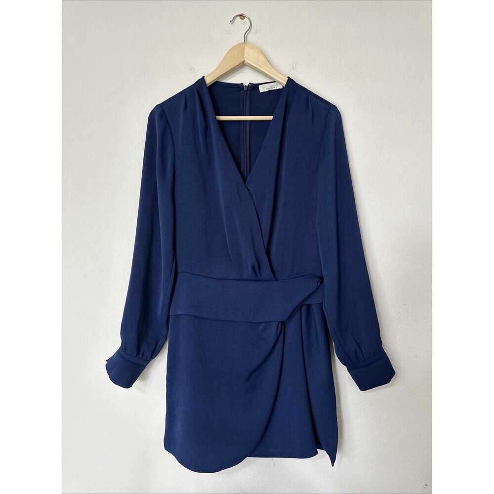 Ramy Brook Women's Blue Jaymie Satin Wrap Mini Dress Size 6